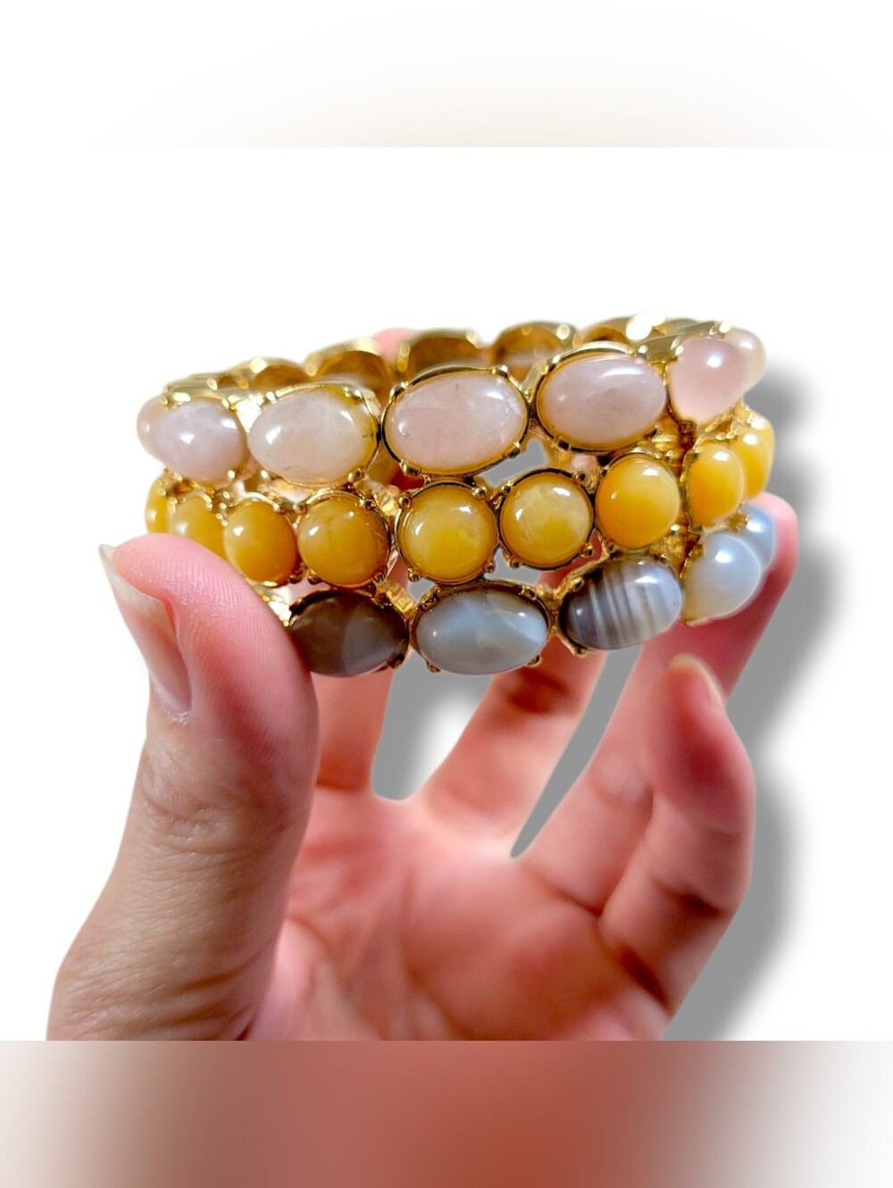 Ann Taylor | NWOT Pretty Gold Tone Multi-Row Cabochan VTG Stretch Bracelet - Picture 10 of 10